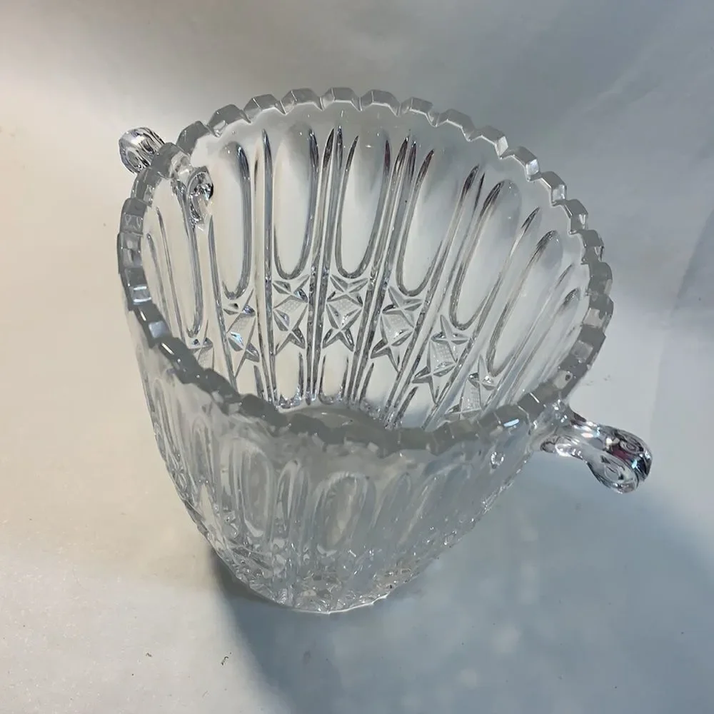 Crystal Glass Wine Champagne Bucket Deep Cut Scalloped Edge Starburst 2 Handle